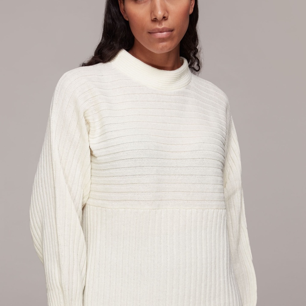 Contrasting Rib Funnel Neck Sweater